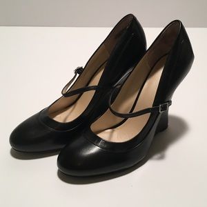 Nine West Truth Or Dare Wedge Heels Black Leather